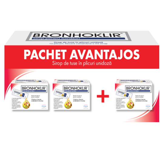 Bronhoklir Sirop pentru fumatori 5ml x 15 plicuri Pachet 2+1