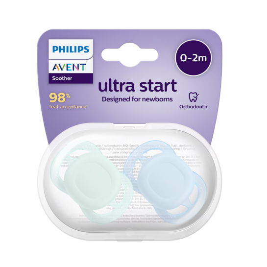 AVENT Suzete ultra start blu/verde 0-2 luni x 2 bucati SCF075/02