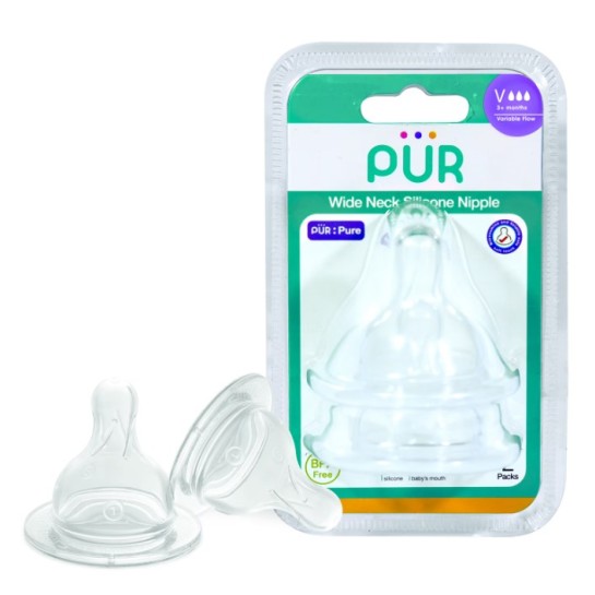 PUR 3258 Set tetine silicon pentru biberon cu gura larga V (+3 luni) x 2 bucati