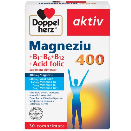 Doppelherz Magneziu 400+Acid folic+Vitamina B1+B6+B12 x 30 comprimate Pentru vegani