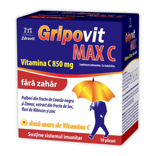 Gripovit Max C fără zahăr x 10 plicuri