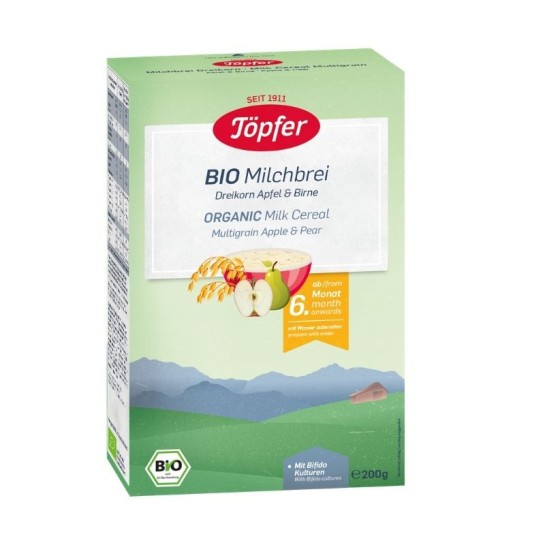 Topfer MultiCereale Bio lapte mere pere +6 luni x 200g