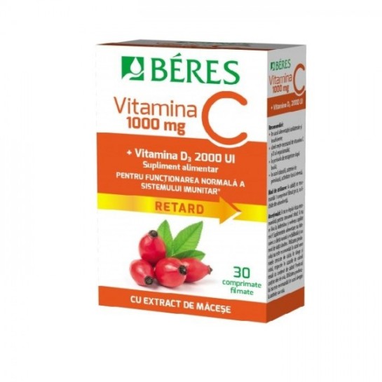 Beres Vitamina C 1000mg + vit D3 2000 UI x 30 comprimate