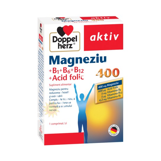 Doppelherz Magneziu 400+Acid folic+Vitamina B1+B6+B12 x 30 comprimate