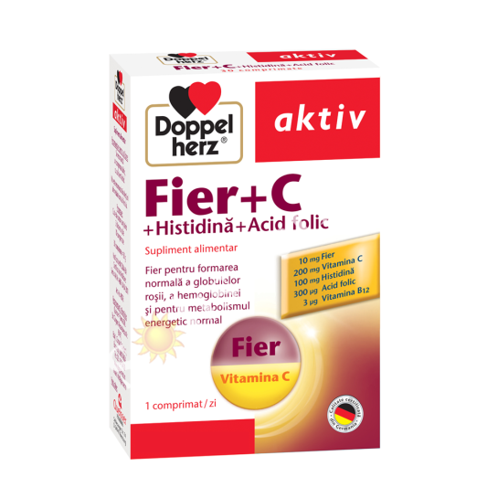 Doppelherz Fier+Vitamina C+Histidina+Acid folic x 30 comprimate