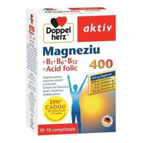 Doppelherz Mg400+B1+B6+B12+acid folic x 30 comprimate+10 comprimate CADOU