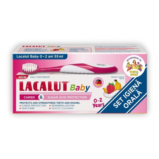 Lacalut Baby 0-2 ani protectie anticarie si zaharuri x 55ml Set (+periuta)