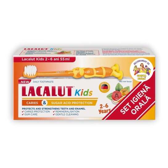 Lacalut Kids 2-6 ani protectie anticarie si zaharuri x 55ml Set (+periuta)