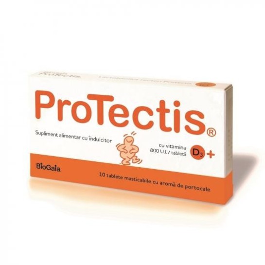 Protectis Vit D3 Portocale 20 mcg (800UI) x 10 comprimate masticabile