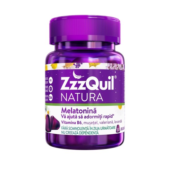 ZzzQuil Natura melatonina, Vit B6, musetele, valeriana si lavanda x 30 jeleuri