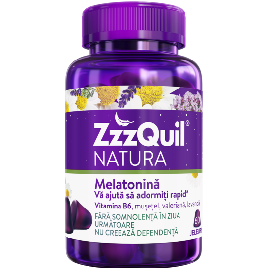 ZzzQuil Natura melatonina, Vit B6, musetele, valeriana si lavanda x 60 jeleuri