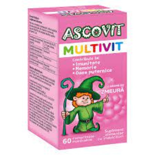 Ascovit multivit zmeura x 60 comprimate masticabile