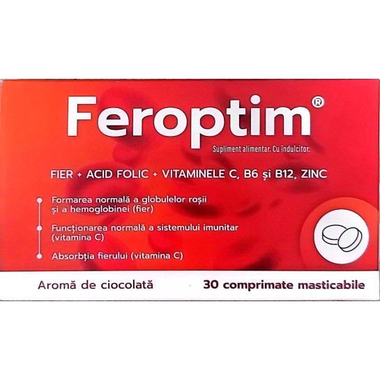 Feroptim aroma de ciocolata x 30 comprimate masticabile