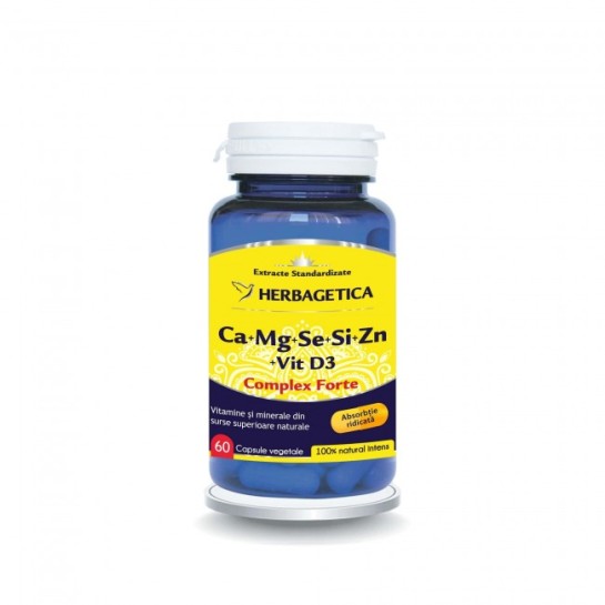 Herbagetica Ca+Mg+Se+Si+Zn organice cu Vitamina D3 Complex x 60 capsule