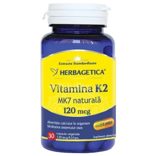 Herbagetica Vitamina K2 MK7 naturala 120 mcg x 30 capsule