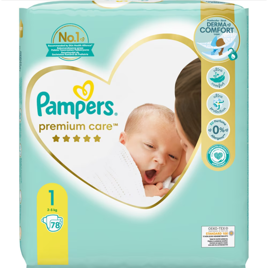 Pampers 1 Premium Care Nou nascuti (2-5kg) x 78 bucati