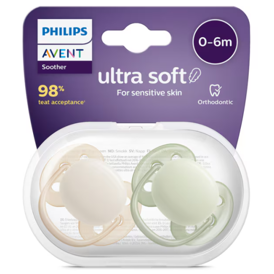 Avent Suzete ultra soft 0-6 luni verde/galben SCF091/05