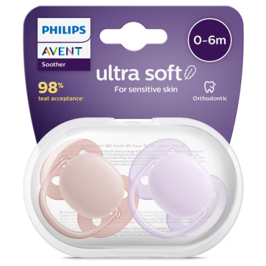 Avent Suzete ultra soft 0-6 luni roz/mov SCF091/31