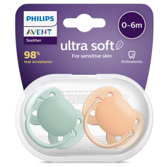 Avent Suzete ultra soft 0-6 luni verde/portocalie SCF091/03